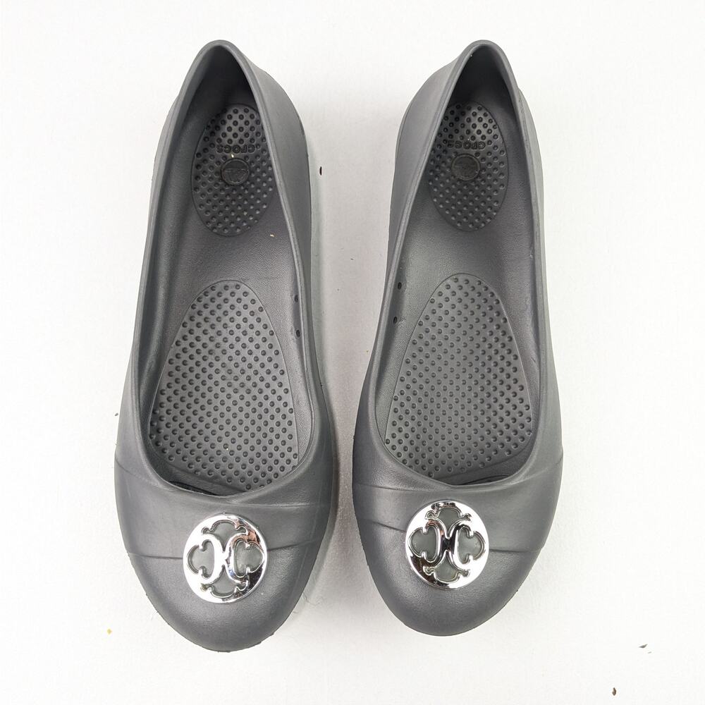 Crocs Women's Gianna Gray/Silver Medallion Ballet Flats